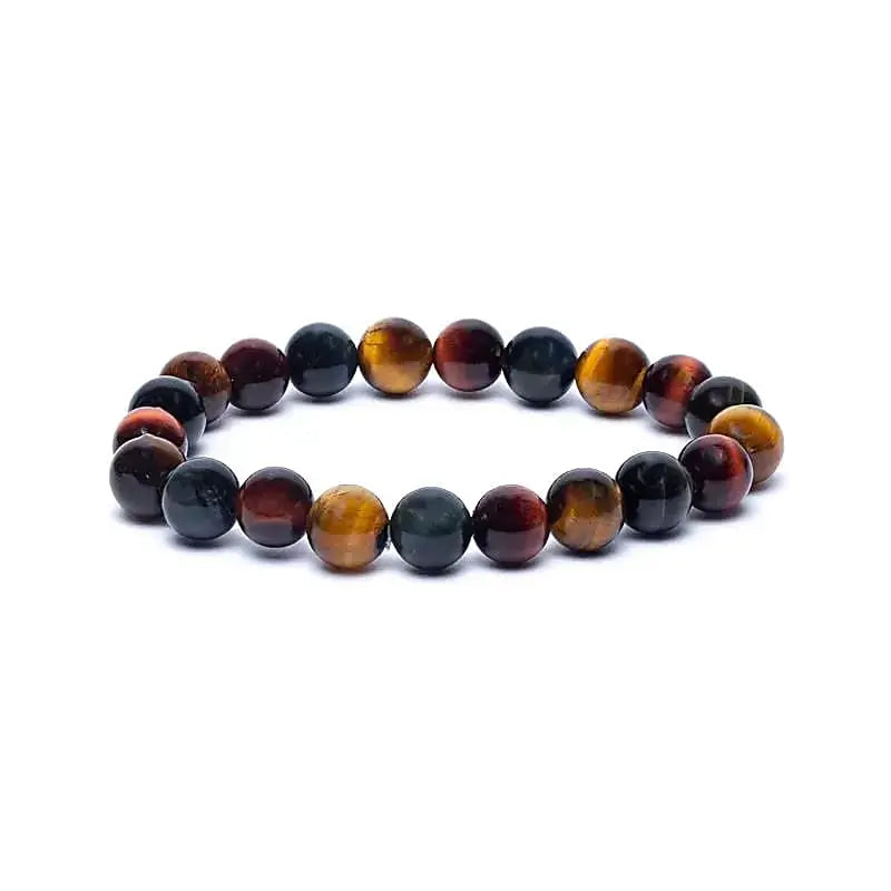 Triple Tiger Eye Bracelet – Red, Golden & Blue Elastic Gemstones (8mm) PowerfulHand
