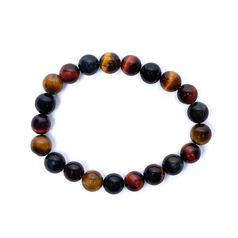 Triple Tiger Eye Bracelet – Red, Golden & Blue Elastic Gemstones (8mm) PowerfulHand
