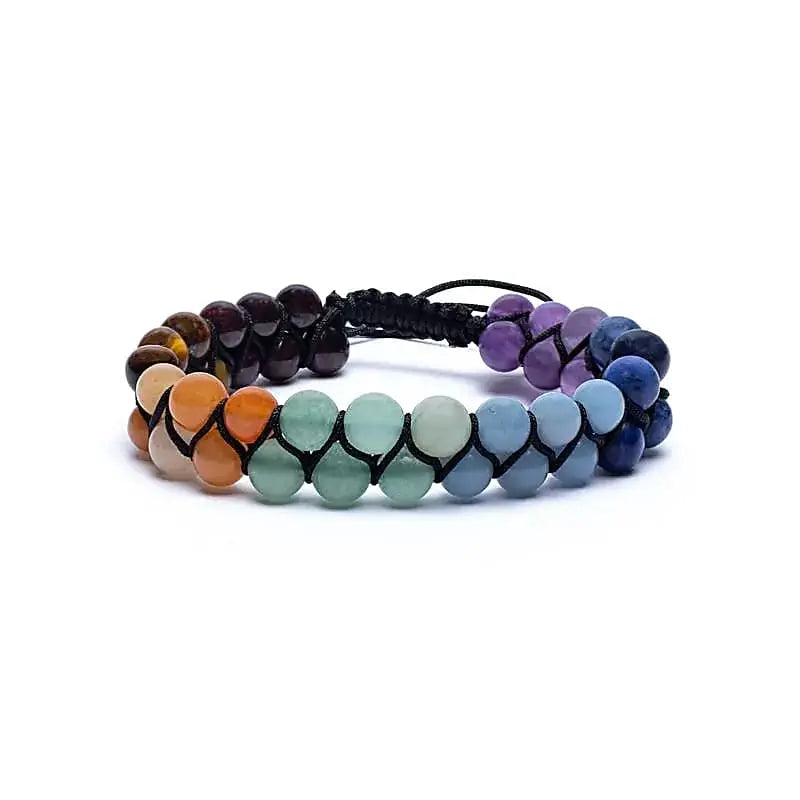 Chakra Healing Bracelet – Double Row Adjustable Gemstones (6mm) PowerfulHand