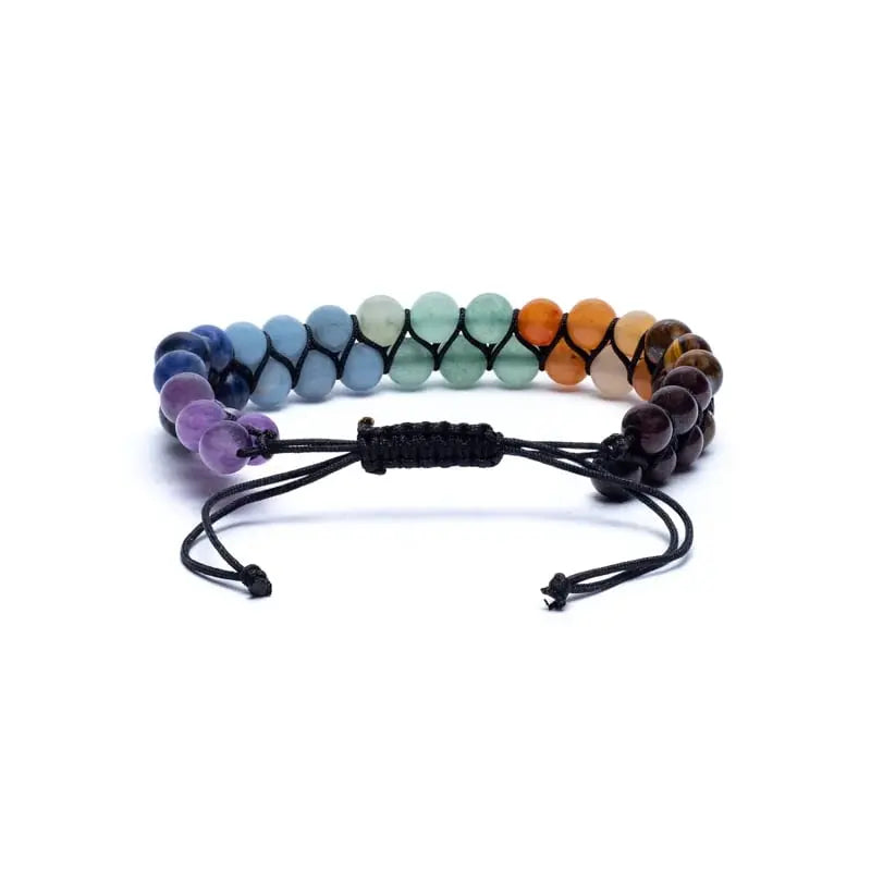 Chakra Healing Bracelet – Double Row Adjustable Gemstones (6mm) PowerfulHand