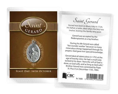 Saint Gerard Leaflet with Oxidised Medal CBC Distributors