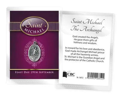 Saint Michael Leaflet with Oxidised Medal CBC Distributors