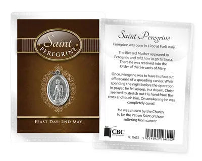 Saint Peregrine Leaflet with Oxidised Medal CBC Distributors