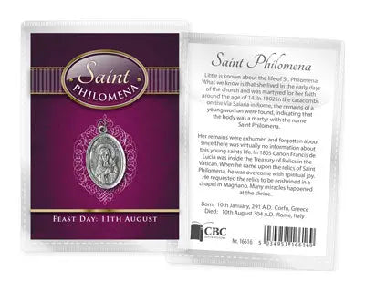 Saint Philomena Leaflet with Oxidised Medal CBC Distributors