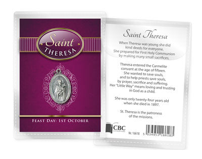 Saint Thérèse Leaflet with Oxidised Medal