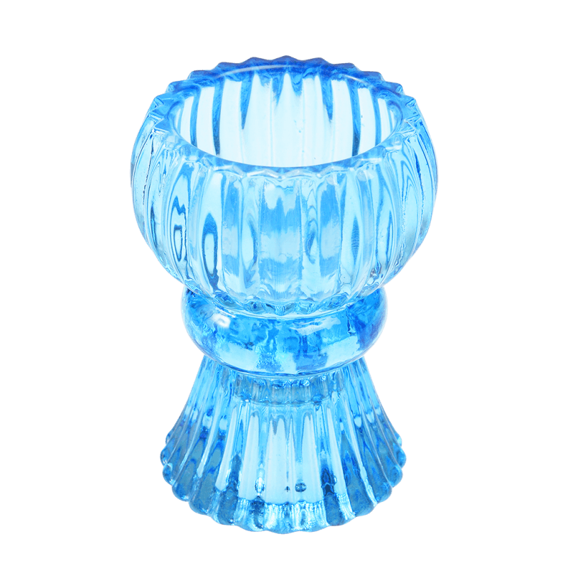 Blue Double-Ended Glass Candle Holder for Tealights & Taper Candles