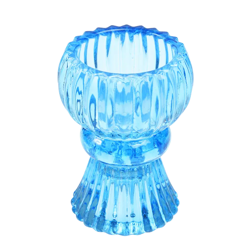 Blue Double-Ended Glass Candle Holder Powerfulhand.com