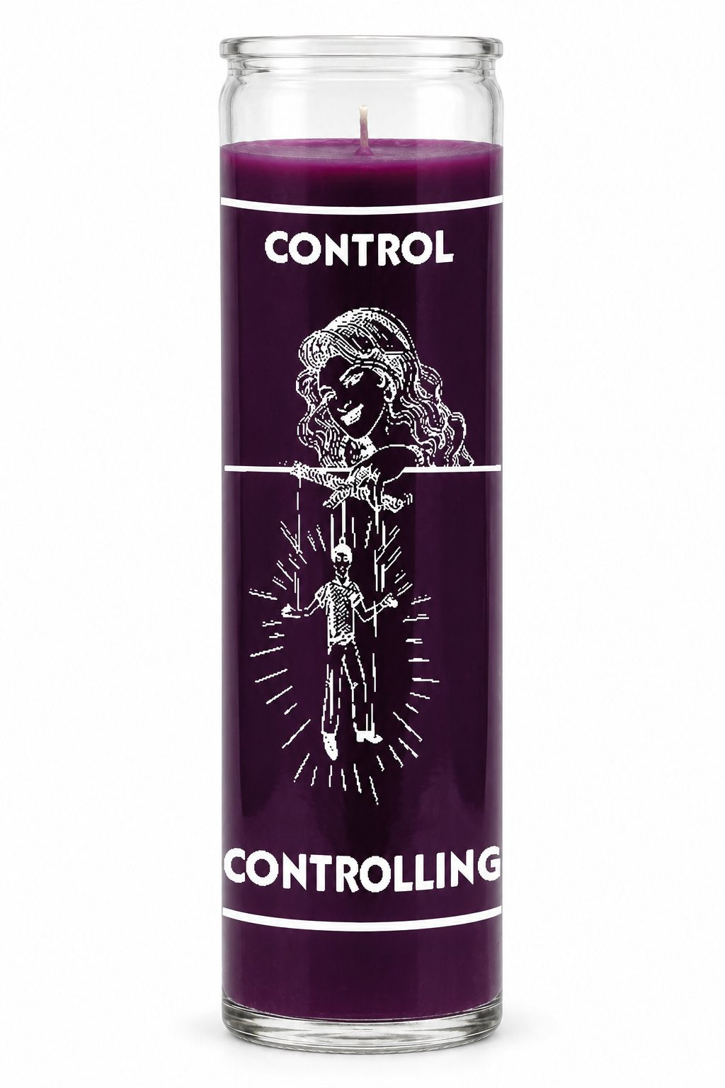Controlling Purple Candle — white studio background