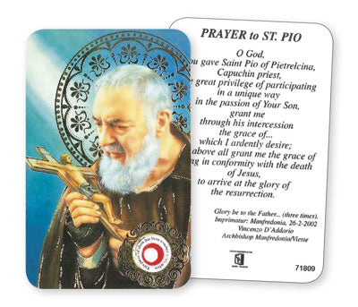 Saint Pio Relic Prayer Card