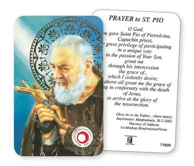 Saint Pio Relic Prayer Card CBC Distributors
