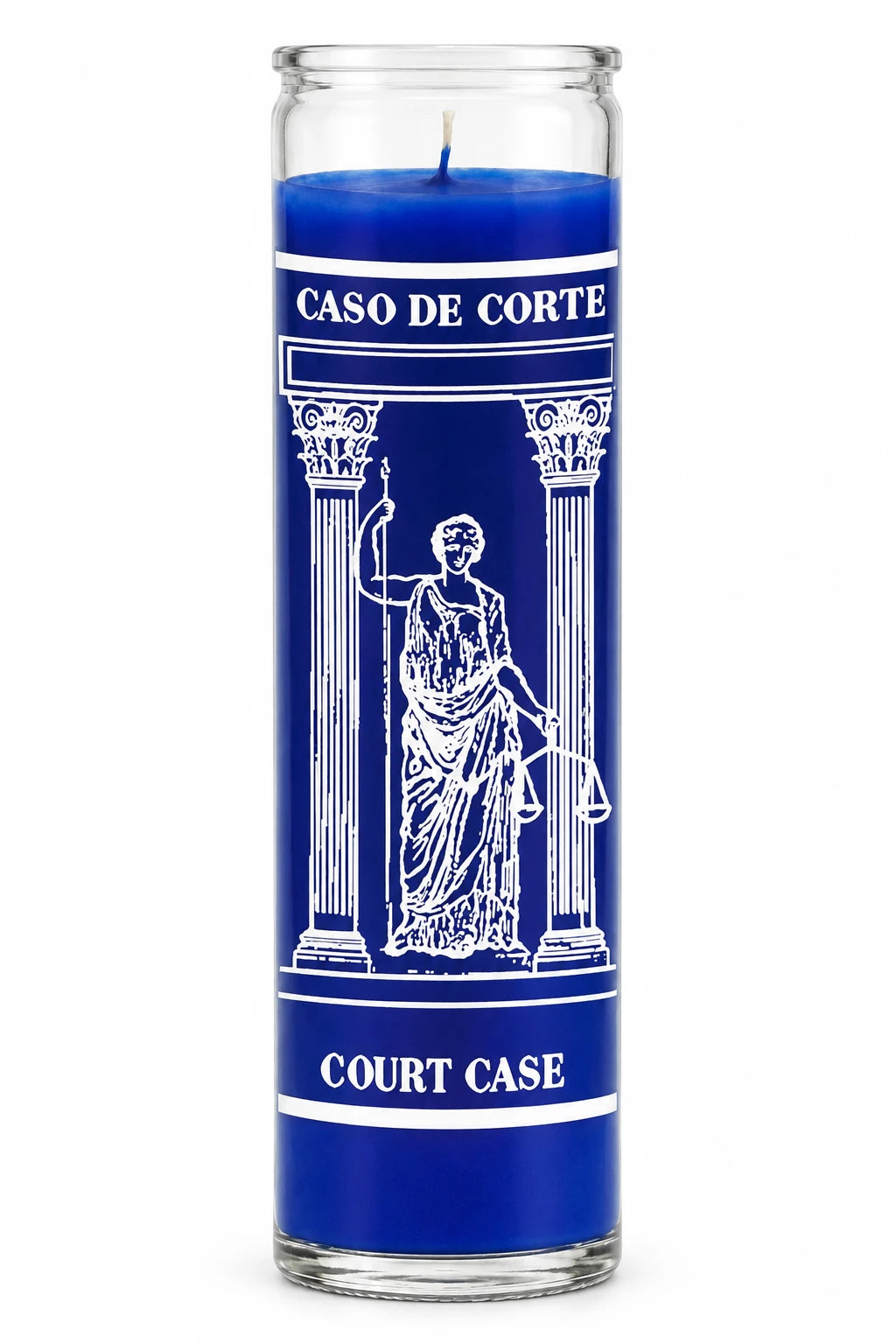 Court Case 7-Day Candle – Hoodoo Spell Candle for Legal Matters — Printed — white studio background