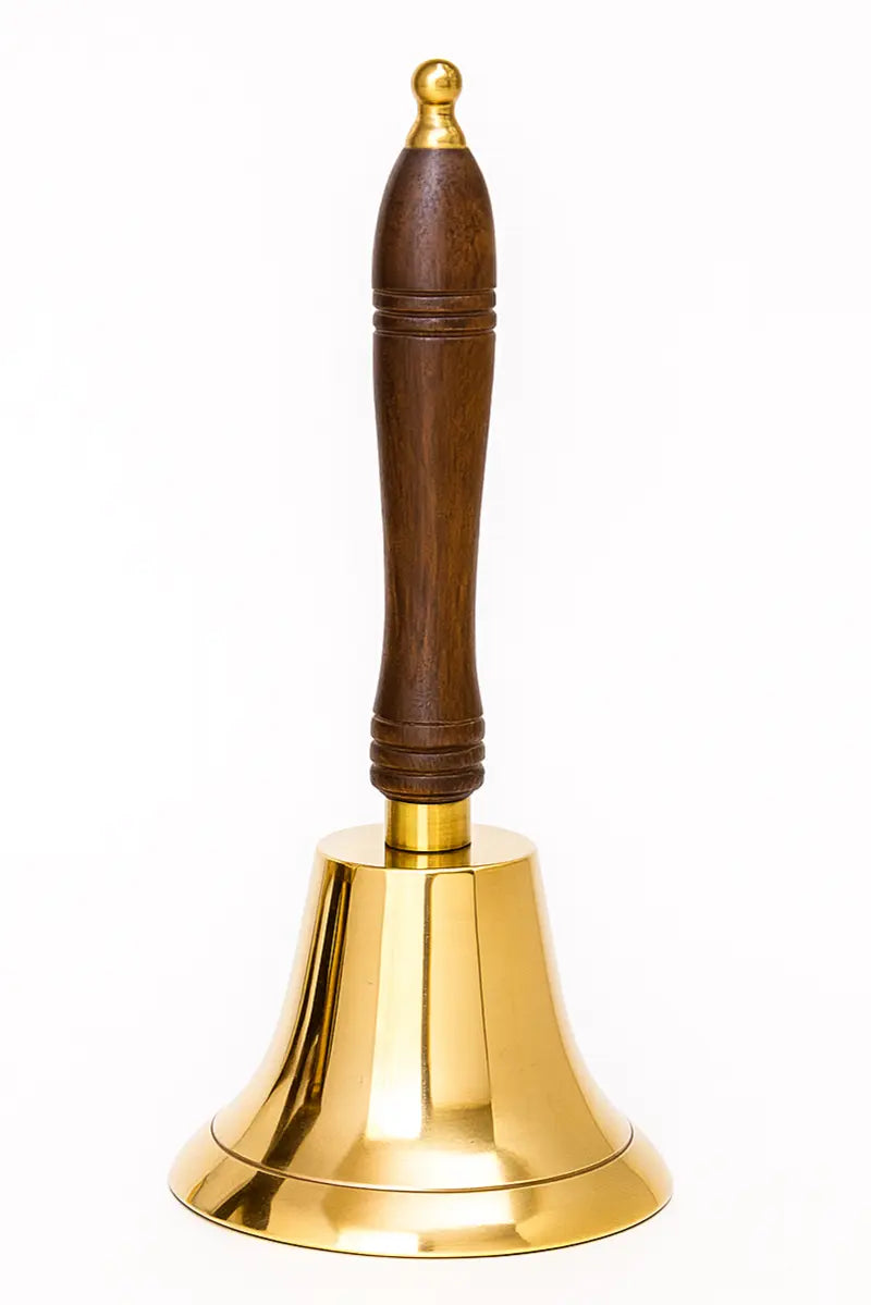 15 Inch Large Brass Ritual Bell with Wooden Handle