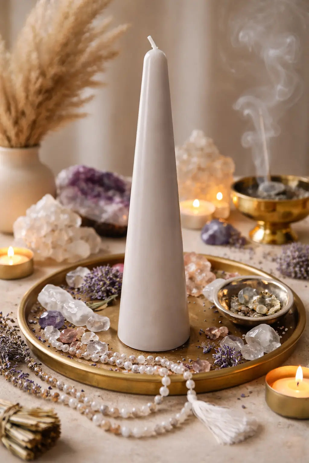 Light Grey Tall Cone Candle Powerfulhand.com