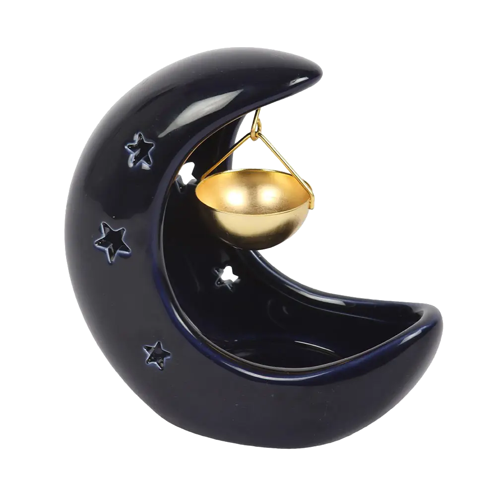 Blue Crescent Moon Hanging Oil Burner Powerfulhand.com