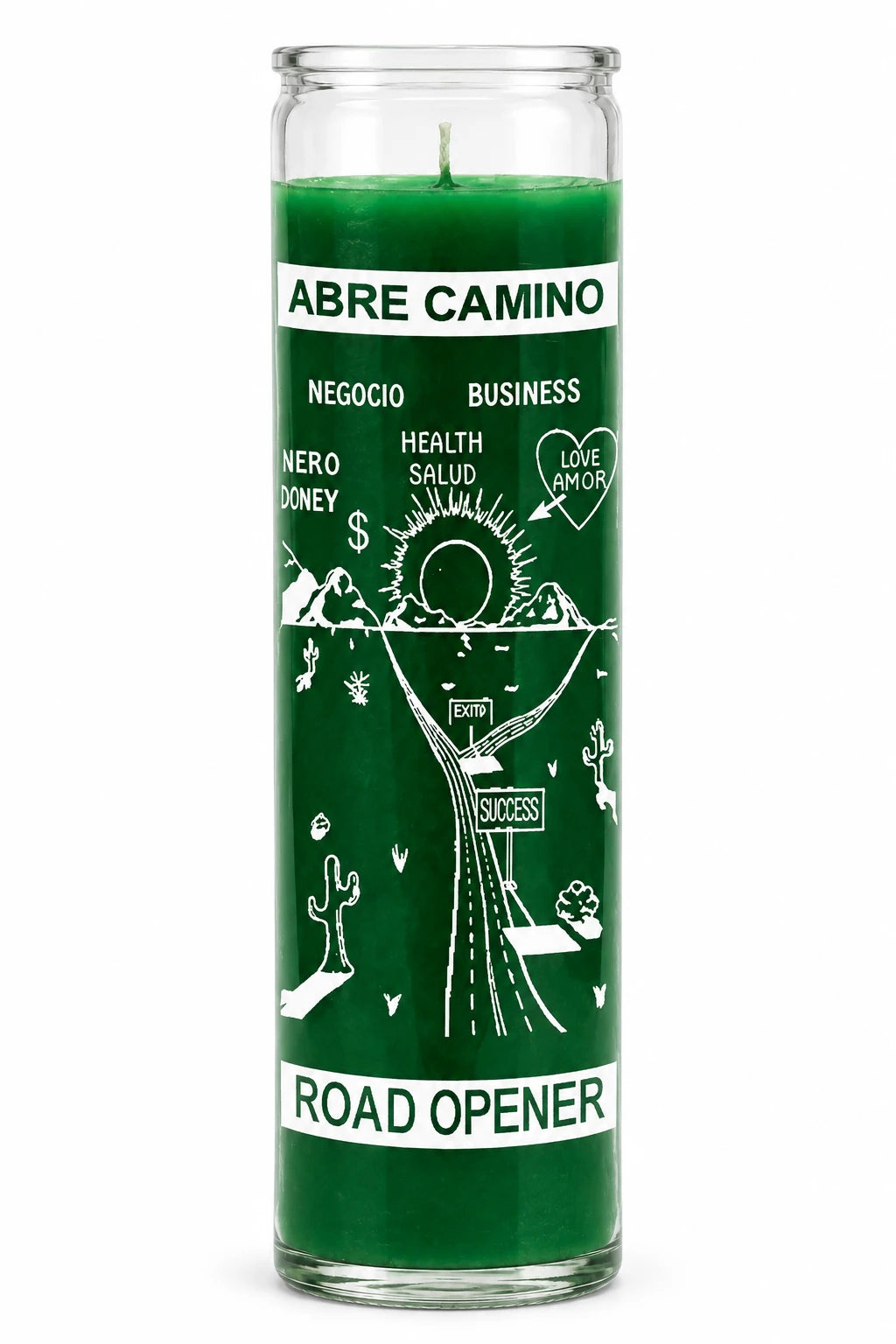 Road Opener 7-Day Glass Candle — Green — white studio background