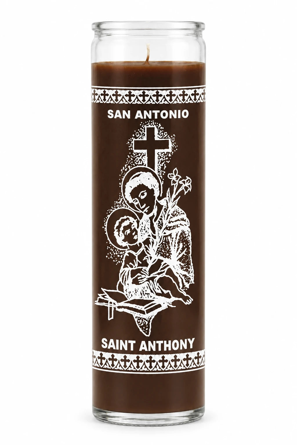 Saint Anthony Candle — Brown — white studio background