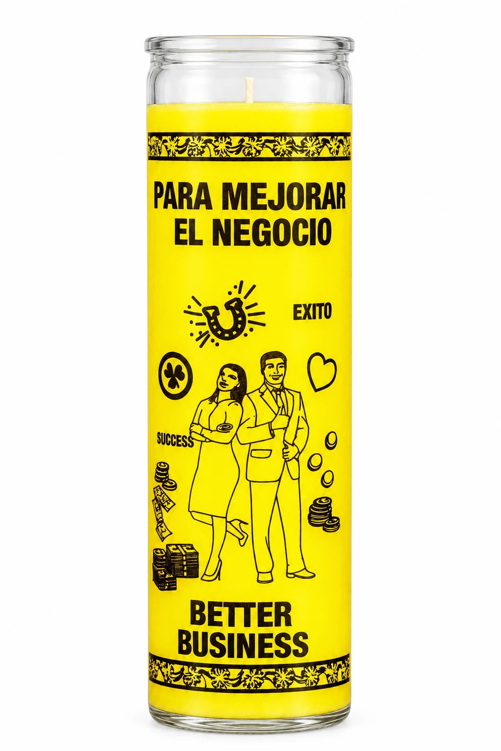 Better Business 7-Day Candle – Hoodoo Spell Candle to Draw Customers — Yellow — white studio background