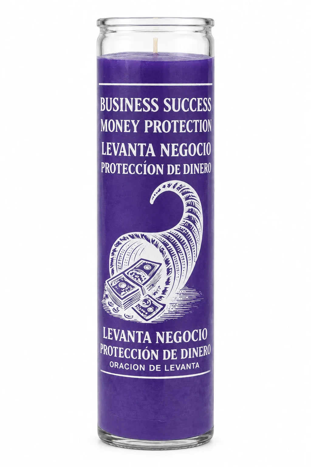 Business Success & Money Protection Prayer Candle — white studio background