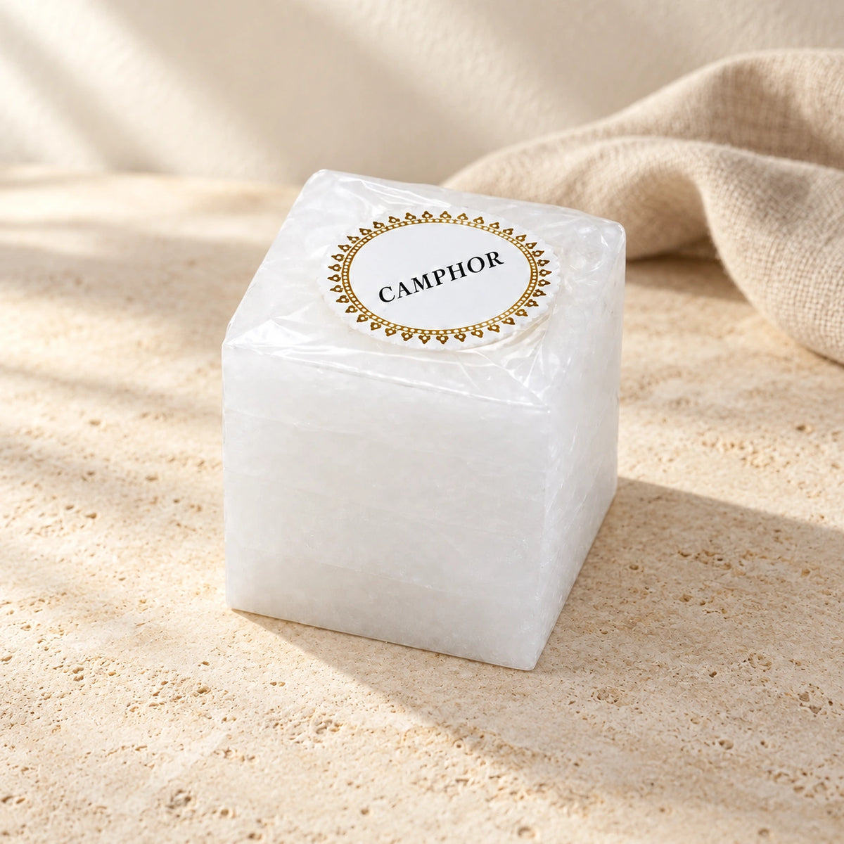 Camphor Tablets — lifestyle photo on a limestone surface