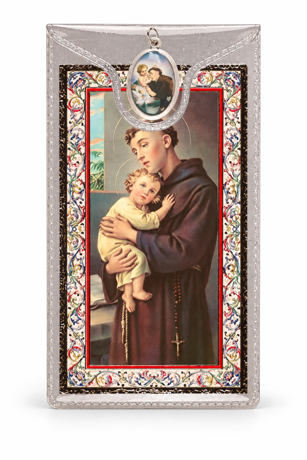 Saint Anthony Medal & Foil Leaflet Prayer Card on a white background