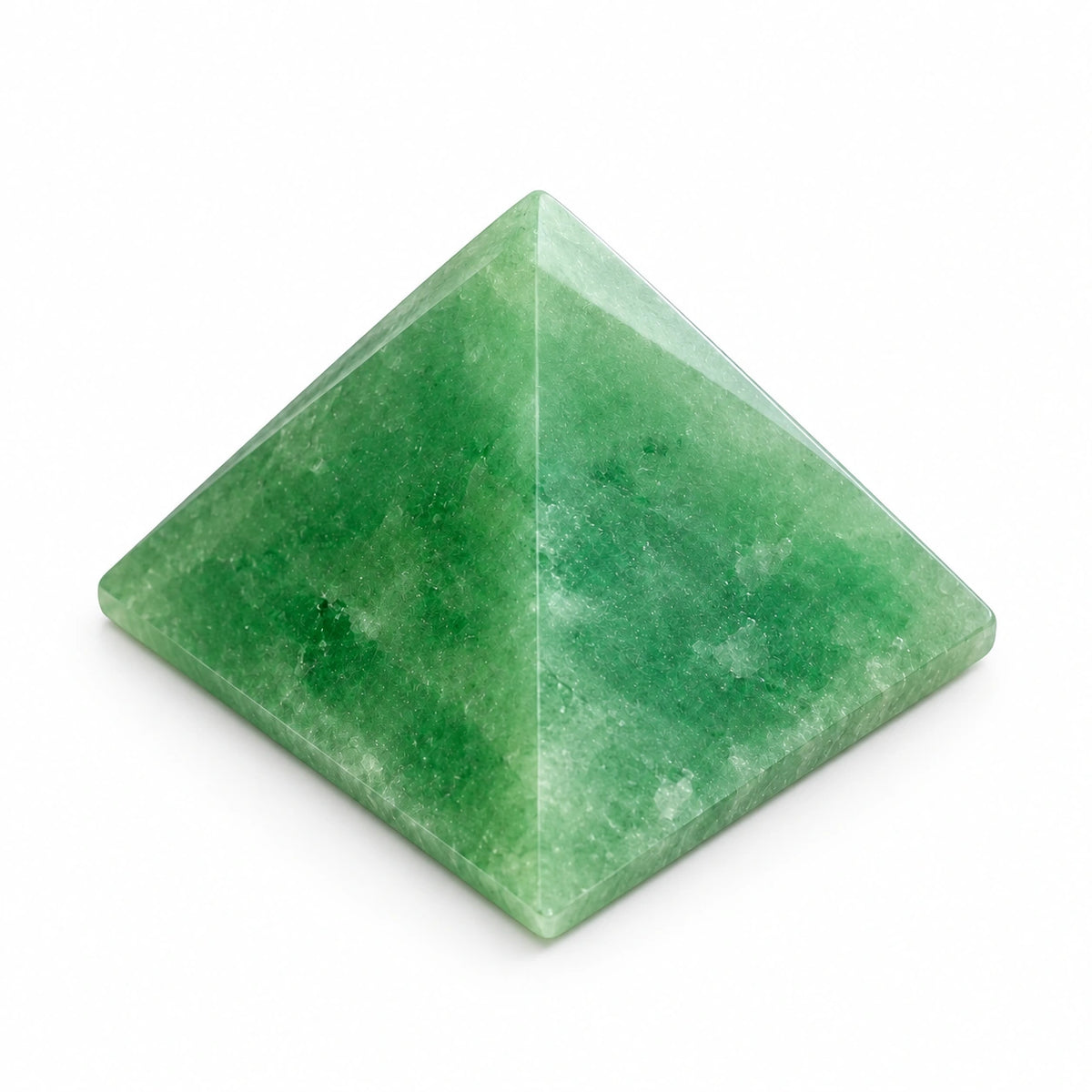 Green aventurine crystal pyramid on a white background