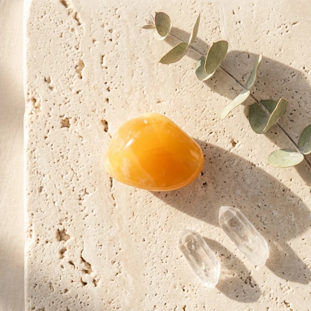 Tumbled Stone — Spiritual Wellness Flat Lay | Generated by Modelize