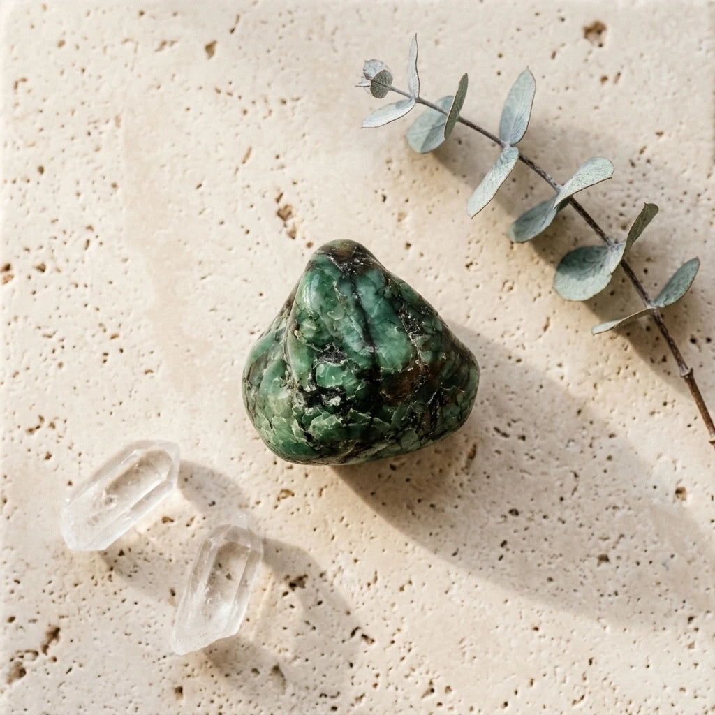 Tumbled gemstone — Spiritual Wellness Flat Lay | Generated by Modelize