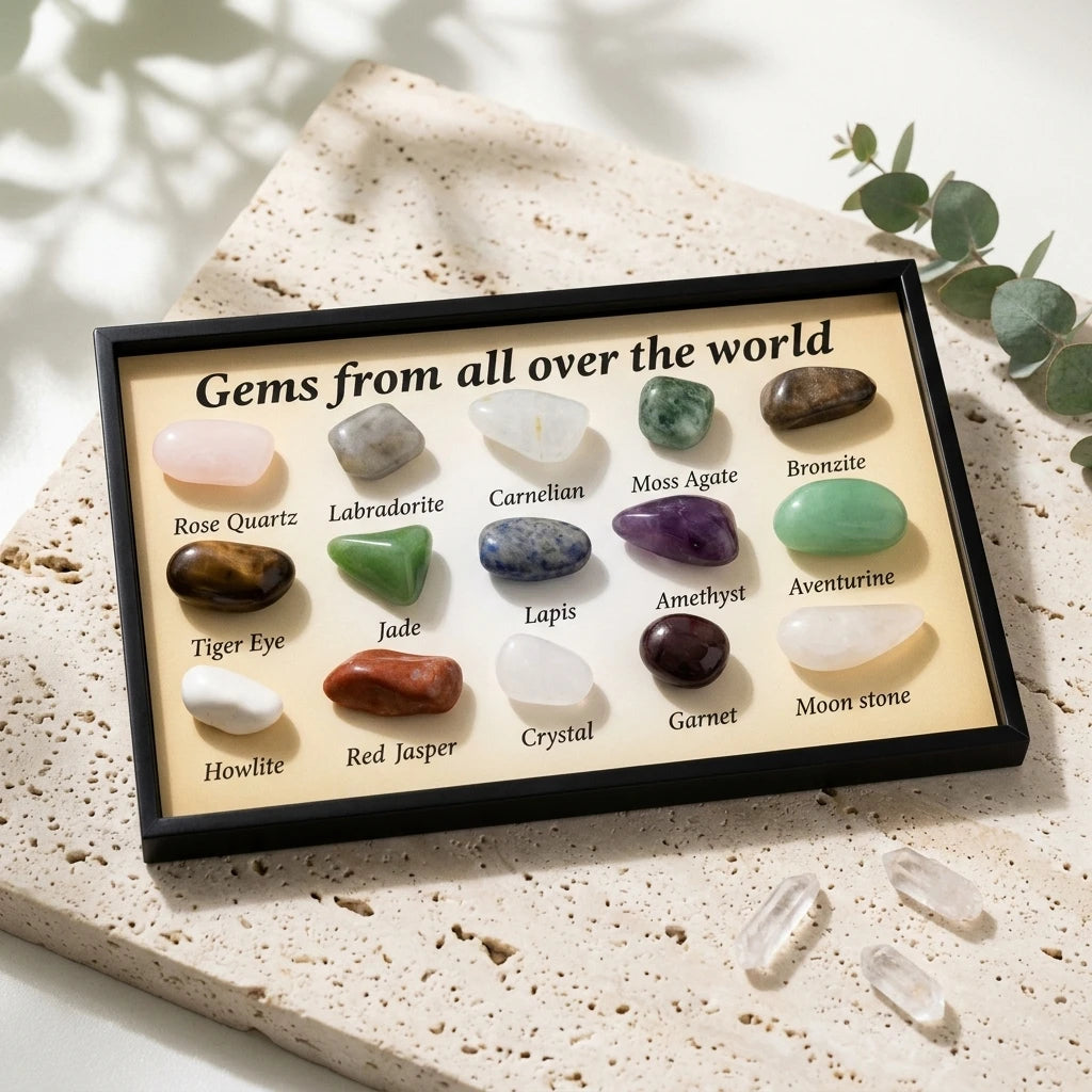 Framed gemstone collector set — Lifestyle Collector's Display | Generated by Modelize