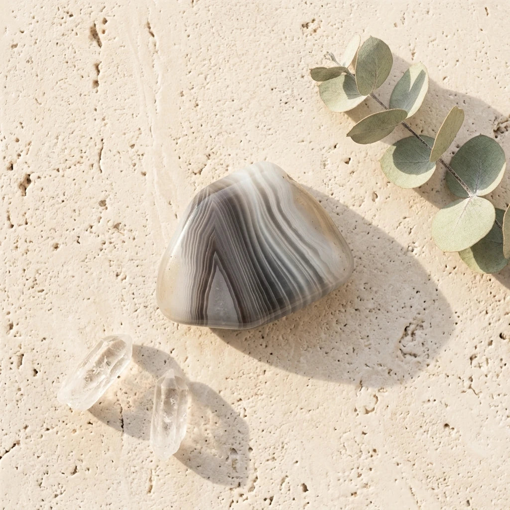 Tumbled Agate Stone — Spiritual Wellness Flat Lay | Generated by Modelize