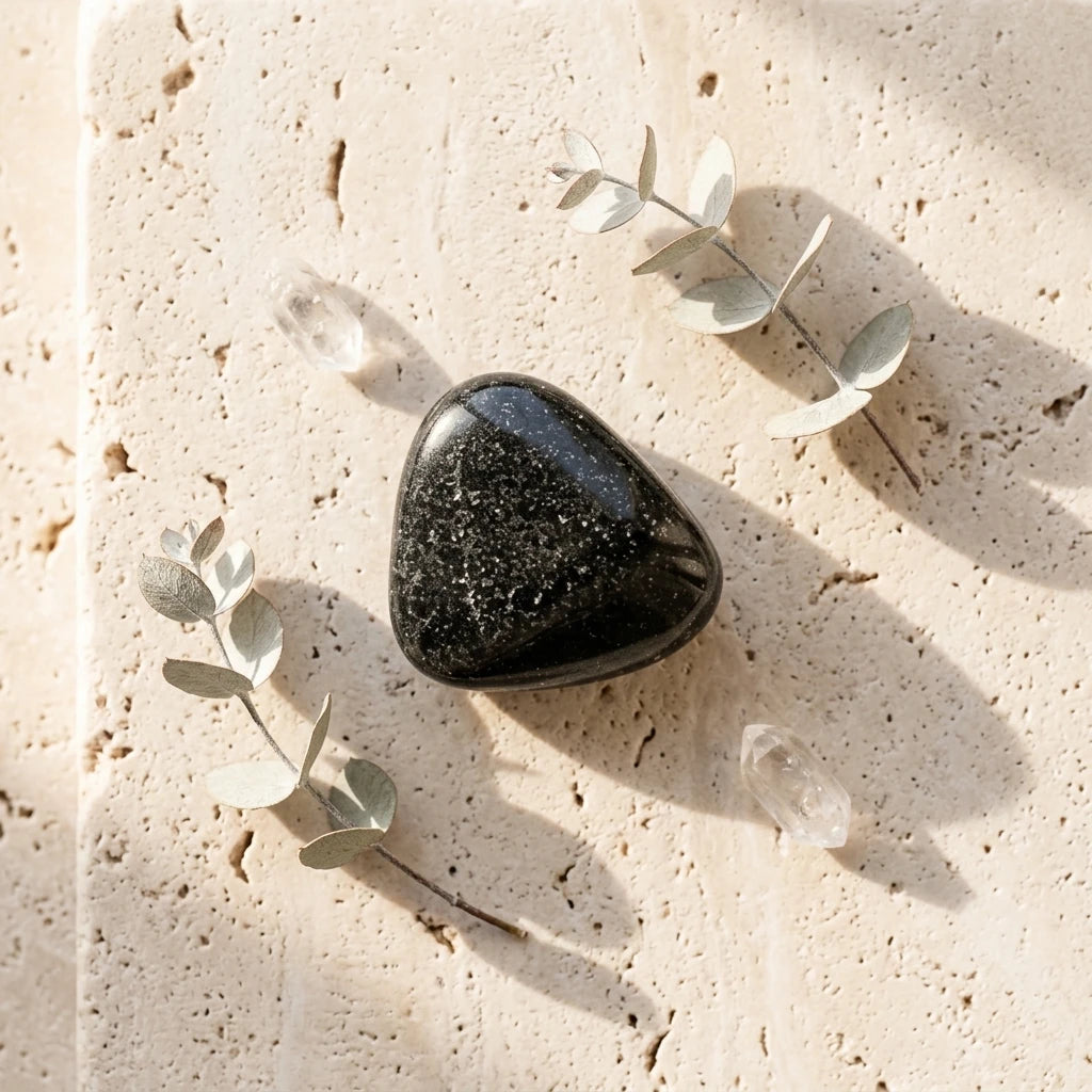 Tumbled Stone — Spiritual Wellness Flat Lay | Generated by Modelize