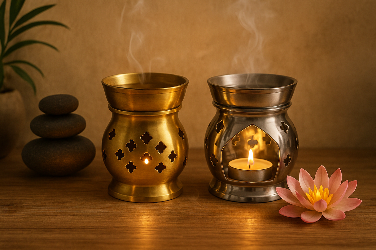 Brass Oil Burner with Decorative Cutouts