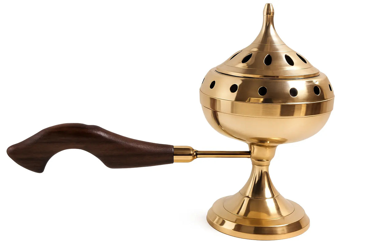 Brass Incense Burner Wooden Handle Powerfulhand.com