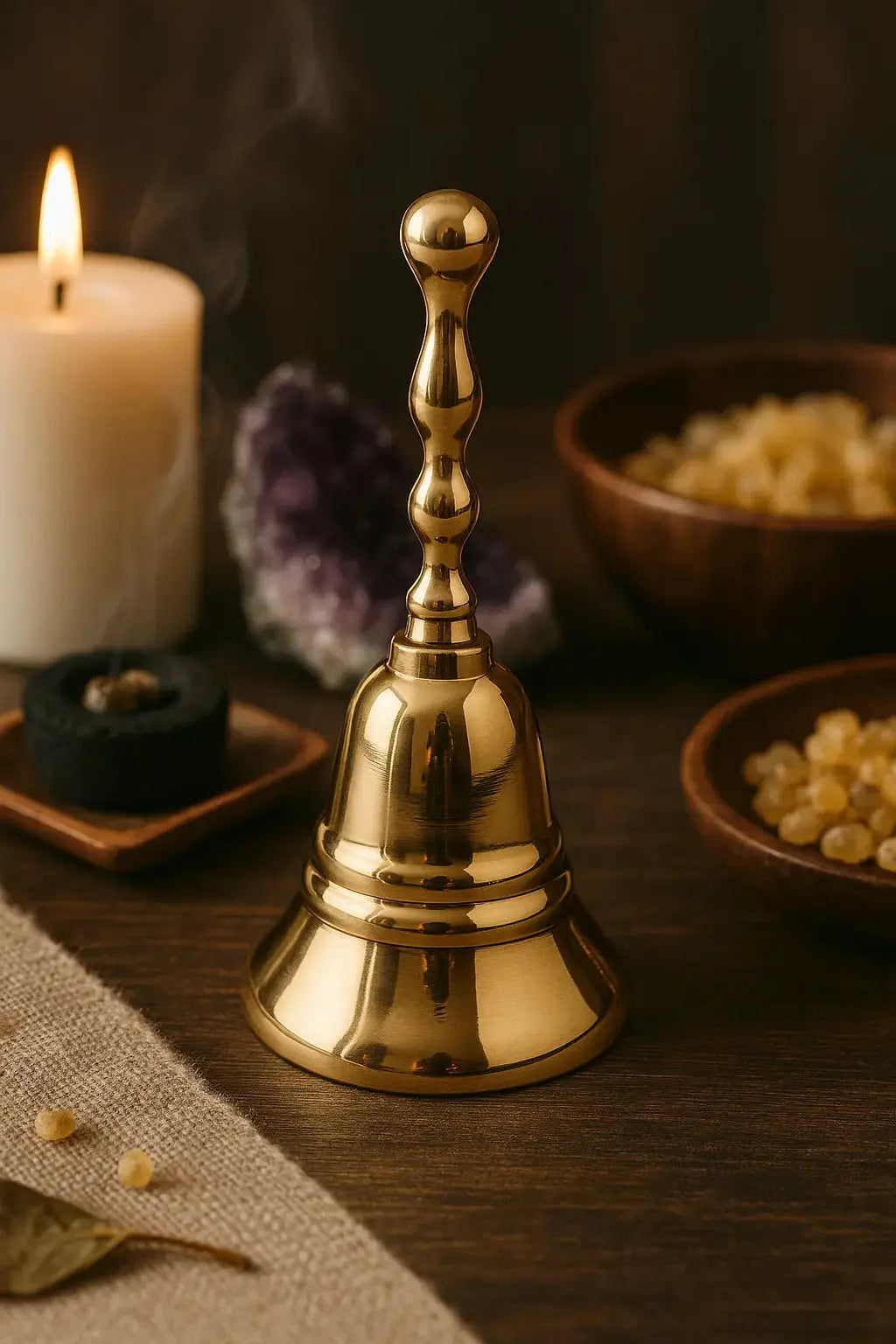 5 Inch Brass Hand Bell for Rituals, Meditation & Altar Use Powerfulhand.com