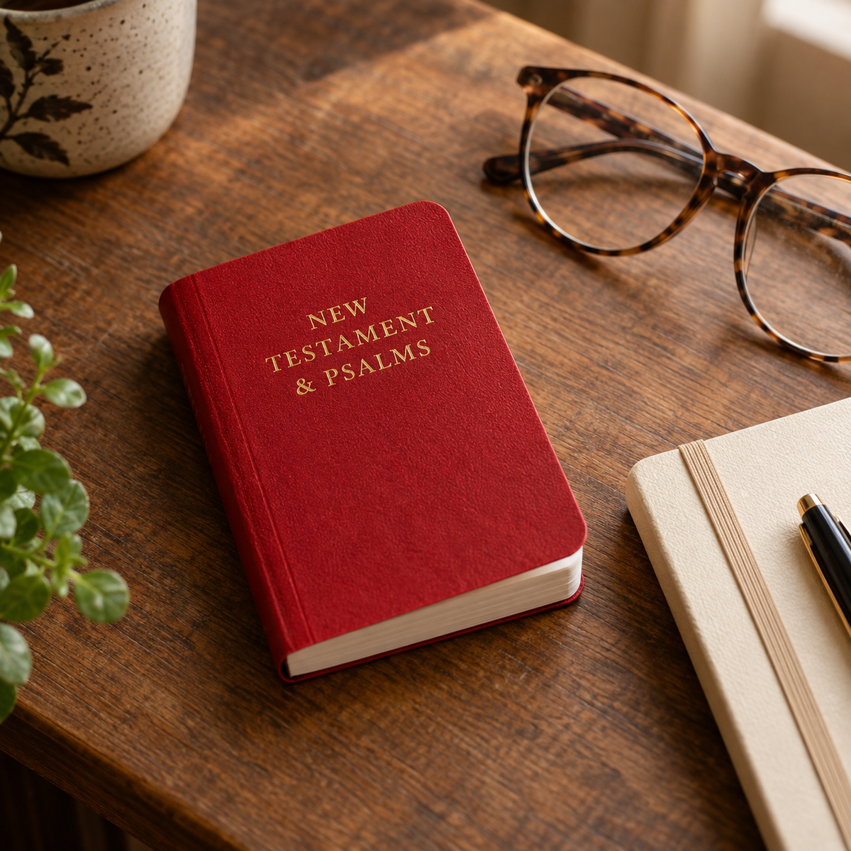 Red Pocket New Testament and Psalms reading lifestyle
