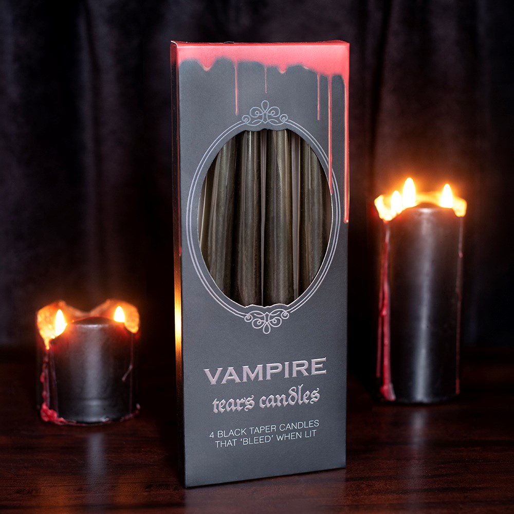 Vampire Tears Black Taper Candles – Set of 4 — styled lifestyle product photograph
