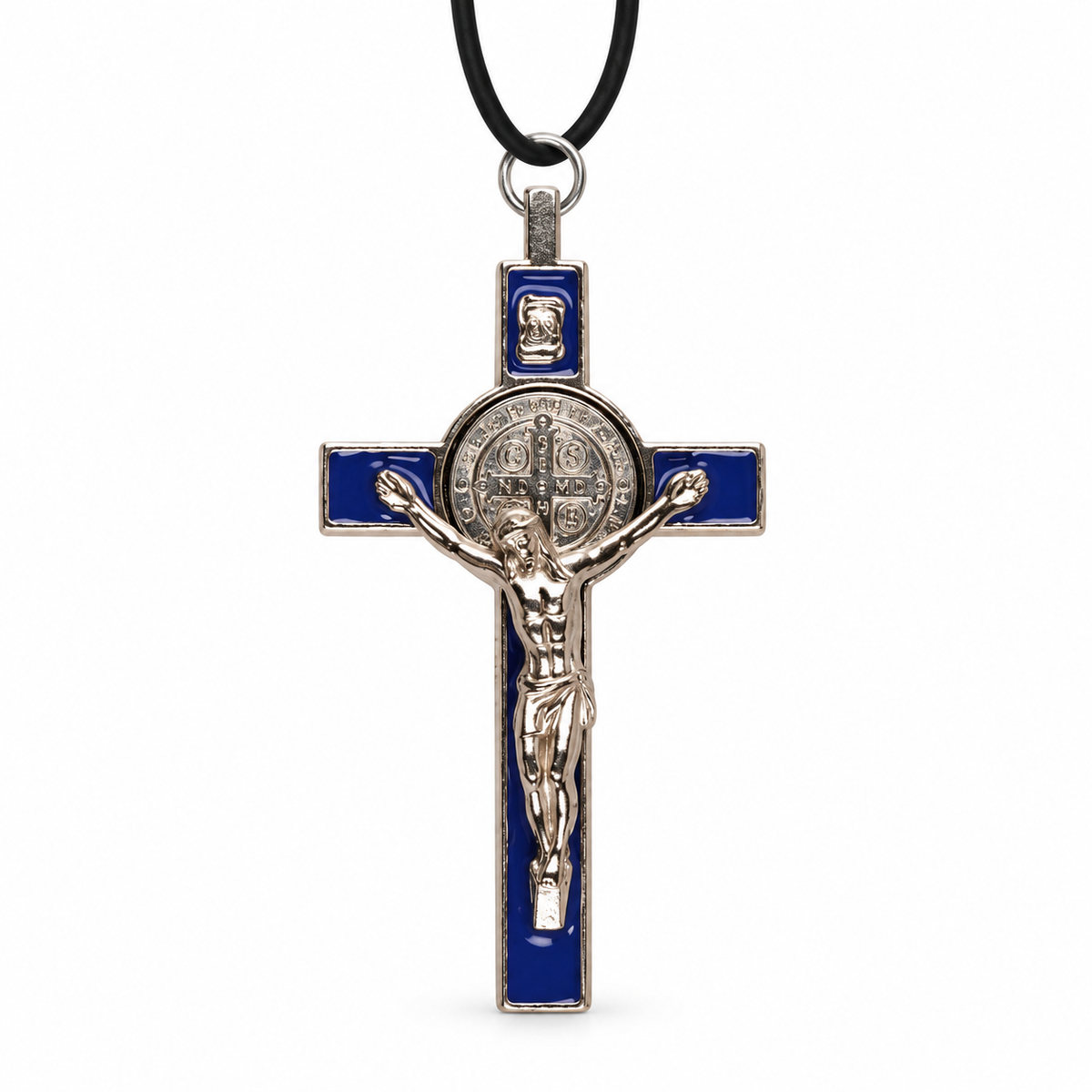 Saint Benedict Metal Crucifix – Blue Enamel, 3 Inch — product on a white studio background