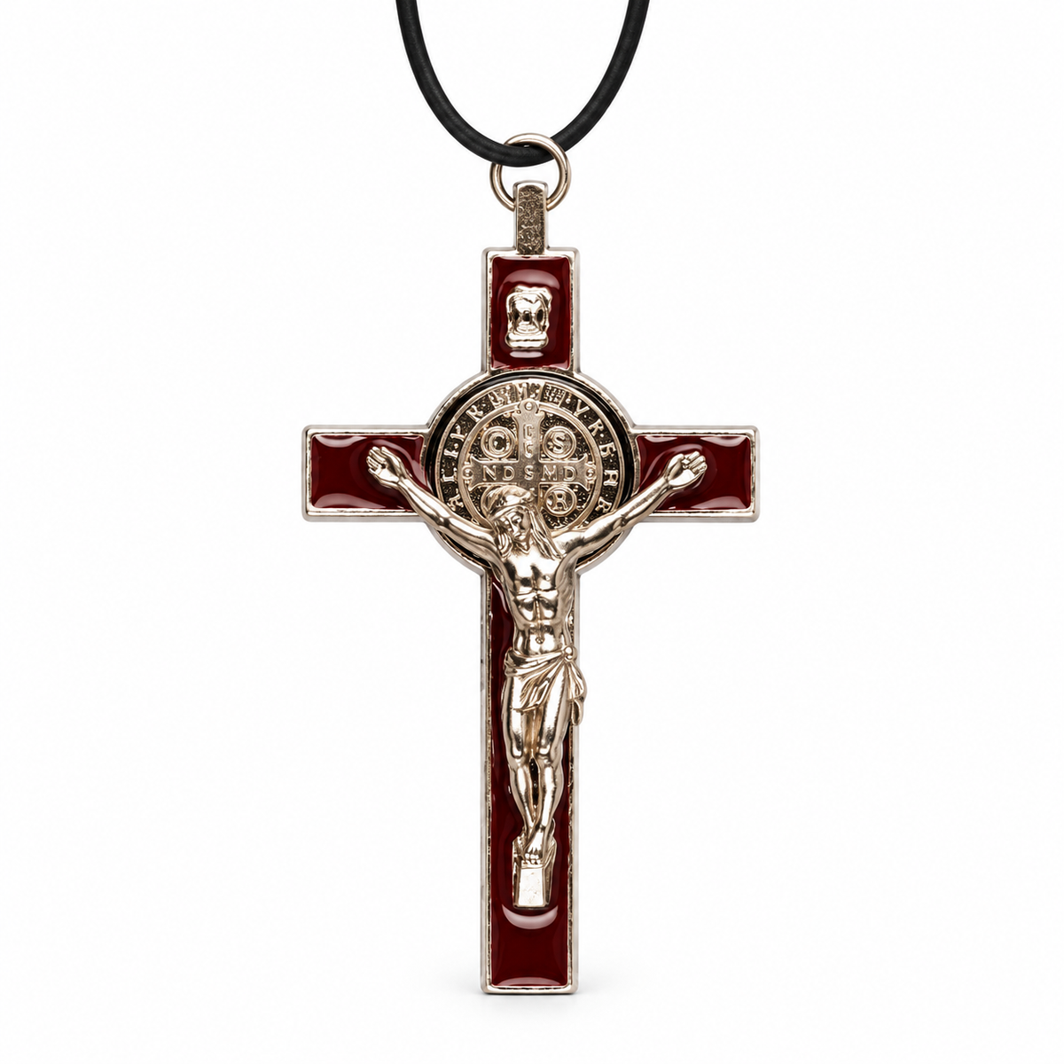 Saint Benedict Metal Crucifix – Brown Enamel, 3 Inch — product on a white studio background