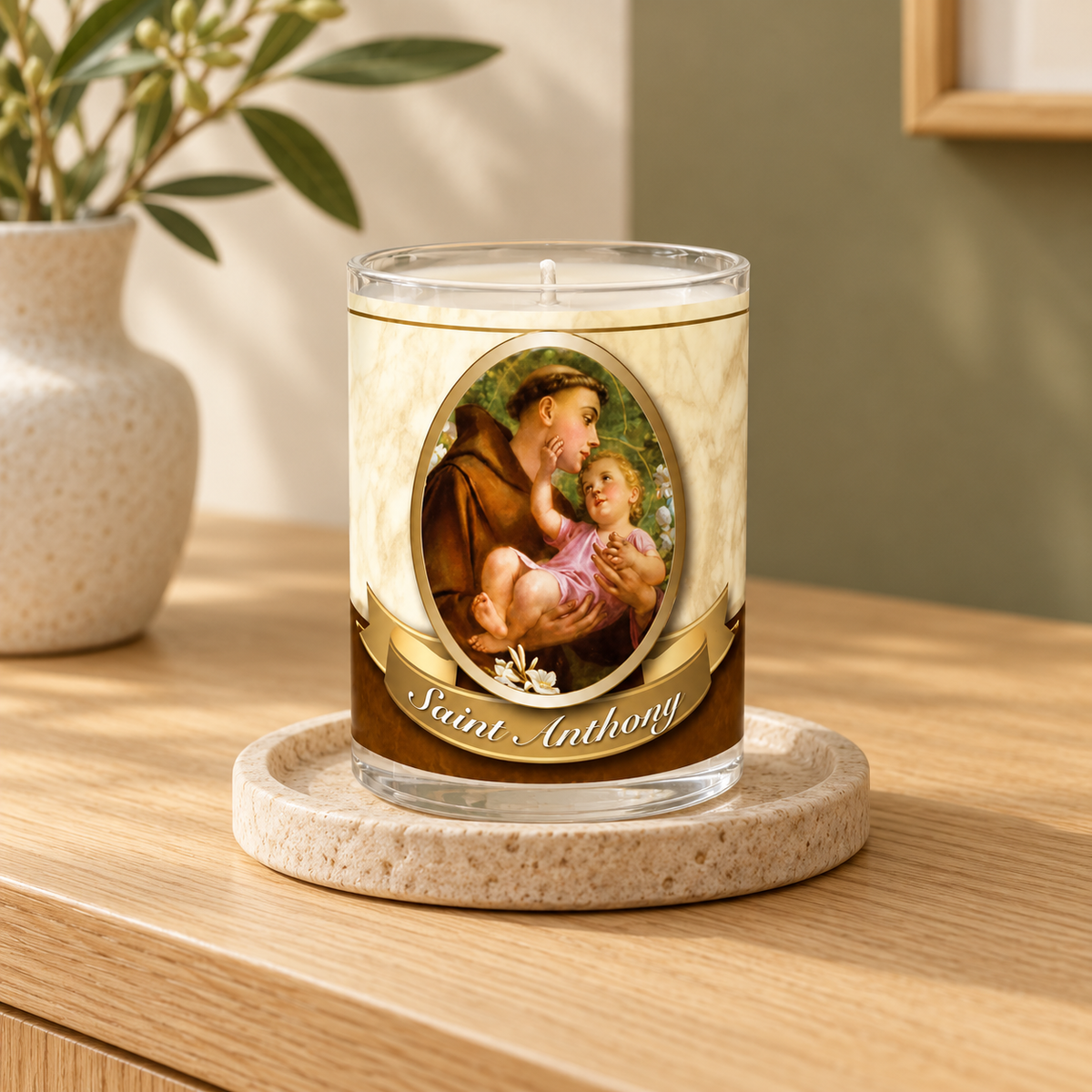 Saint Anthony 24 Hour Votive Candle — styled lifestyle photograph