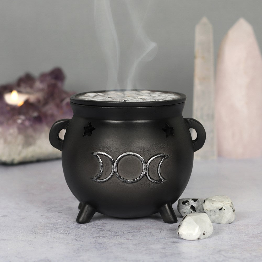 Triple Moon Cauldron Incense Cone Burner — styled lifestyle product photograph