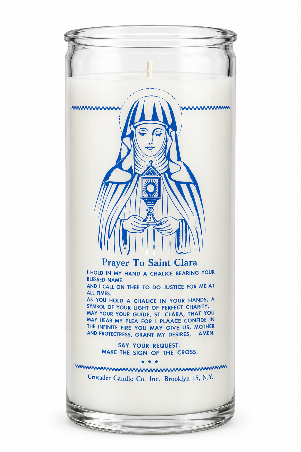 Saint Clara 14 Day Candle — front view on a white studio background