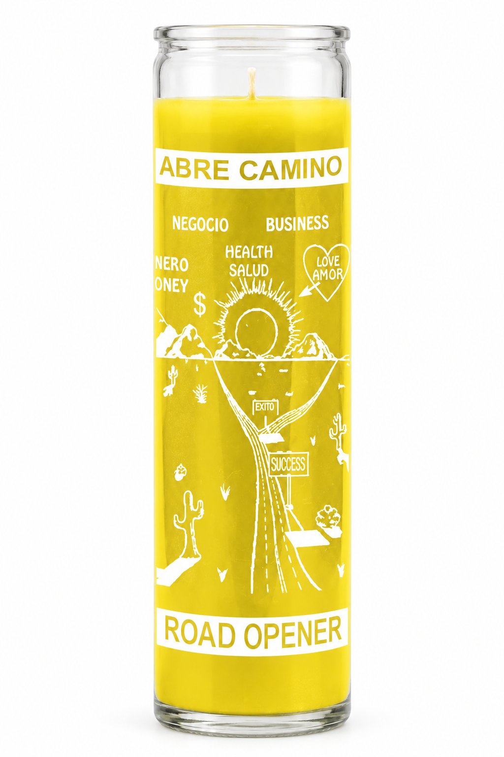 Road Opener 7-Day Glass Candle — Yellow — white studio background