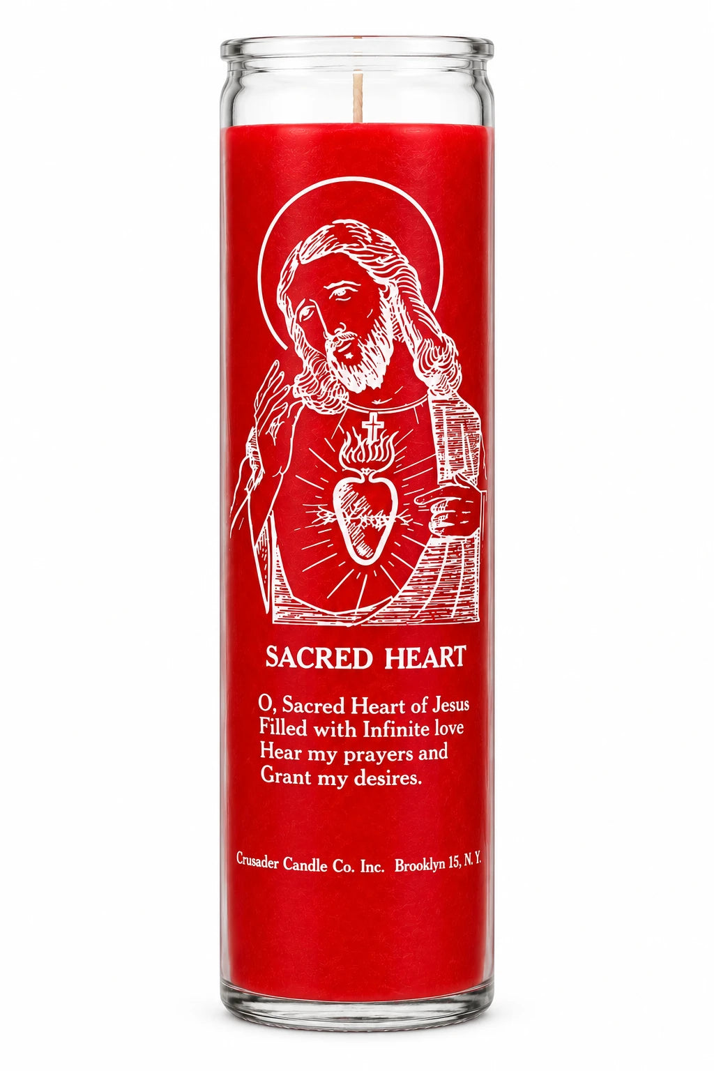 Sacred Heart Of Jesus Crusader Candle — Red — white studio background