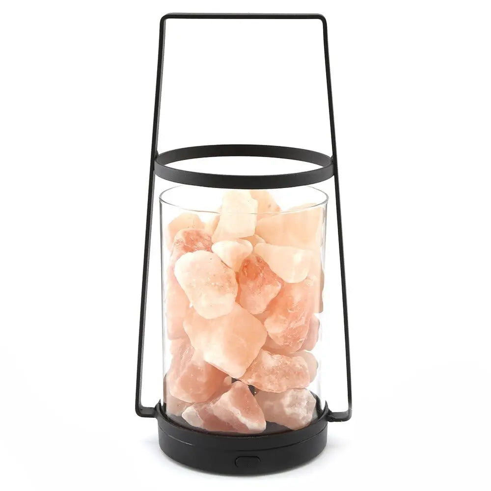 Black LED Himalayan Salt Lamp Lantern Powerfulhand.com
