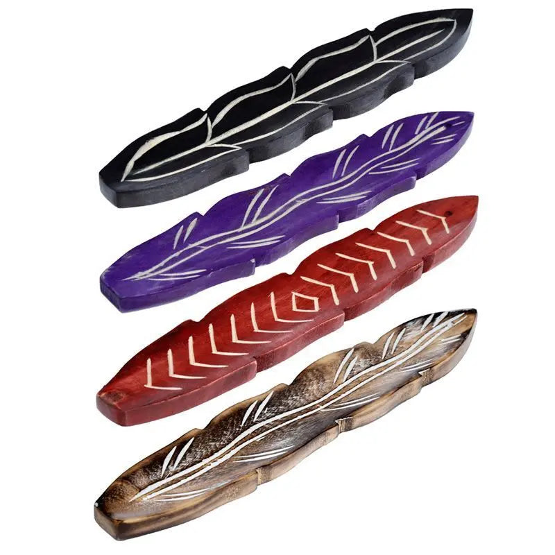 Mango Wood Feather Shaped Ashcatcher Incense Sticks Holder Powerfulhand.com