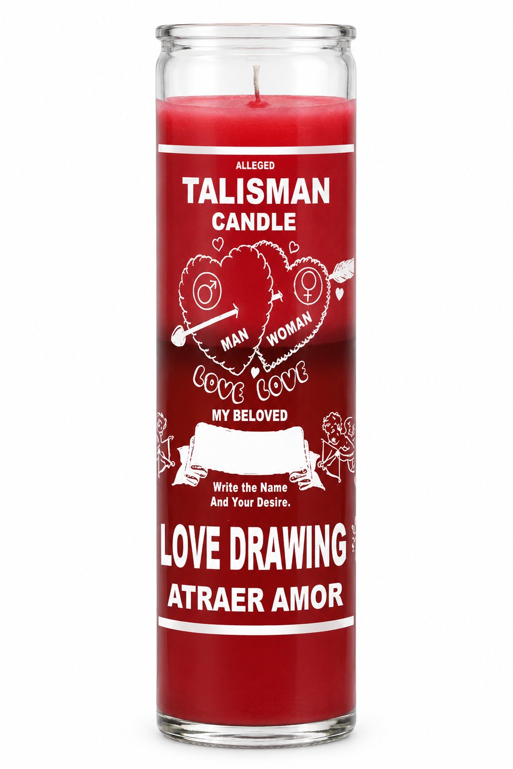 Love Drawing 7-Day Candle – Hoodoo Spell Candle for Love & Attraction — white studio background