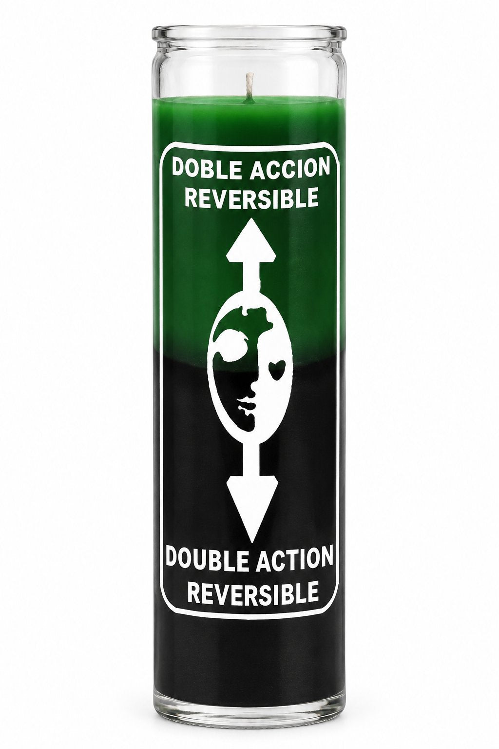 Reversible (Green) Candle — white studio background