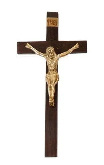 Wooden Cross with Brass Jesus Powerfulhand.com