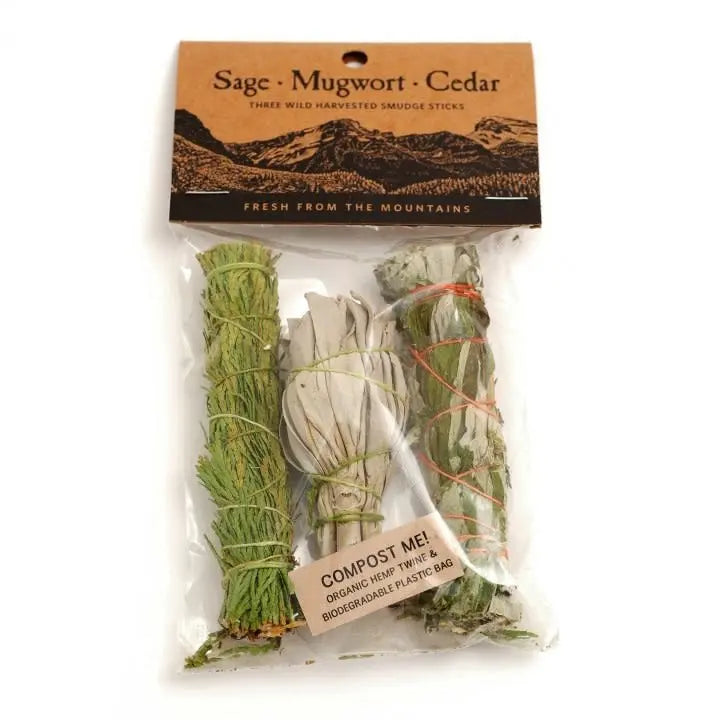 Sage, Mugwort and Cedar Small Smudge Sticks Powerfulhand.com