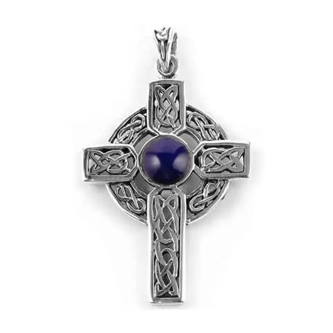 Ornate Celtic Cross & Lapis Lazuli Pendant Powerfulhand.com