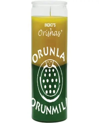 Orunla Yellow & Green Orisha Candle Powerfulhand.com
